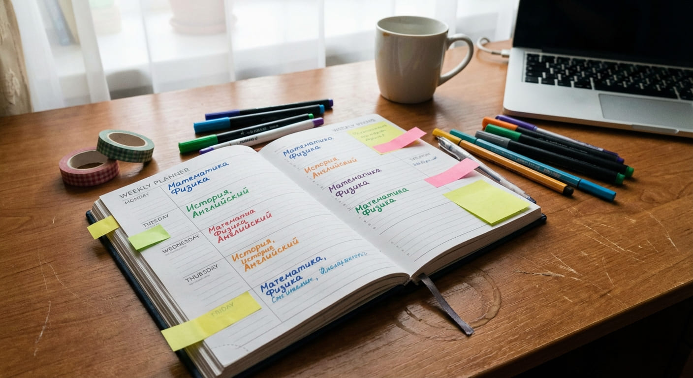 Недельный планировщик с распределением учебных предметов по дням