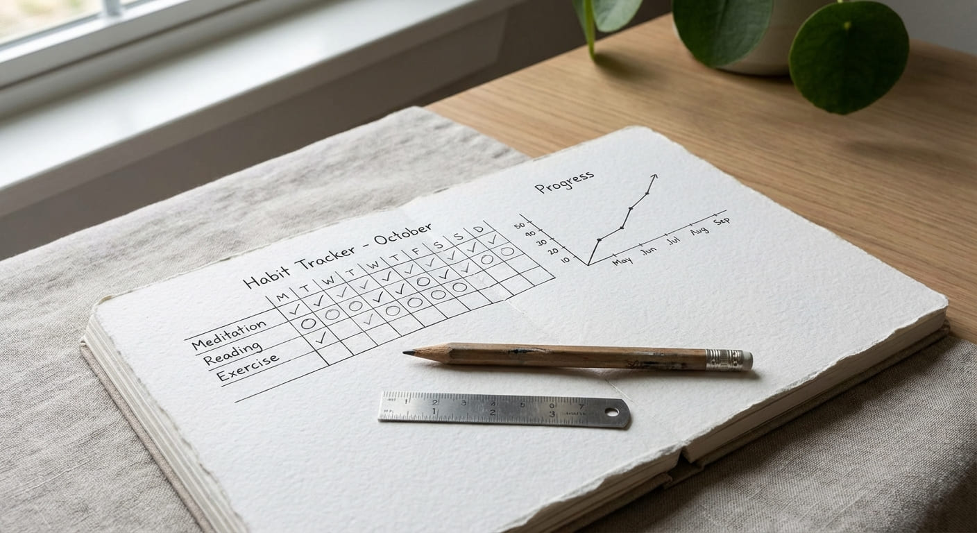 Трекер привычек с отмеченными днями занятий и график прогресса